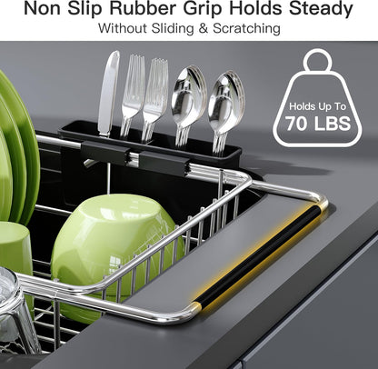 JASIWAY Dish Drying Rack in Sink, Dish Drainer with Cup and Utensil Holder