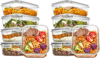 Vtopmart 10 Pack 35oz Glass Food Storage Containers with Lids, Meal Prep Containers, Airtight Reusable Lunch Container Set, Safe for Oven, Microwave, Freezer, and Dishwasher, Grey