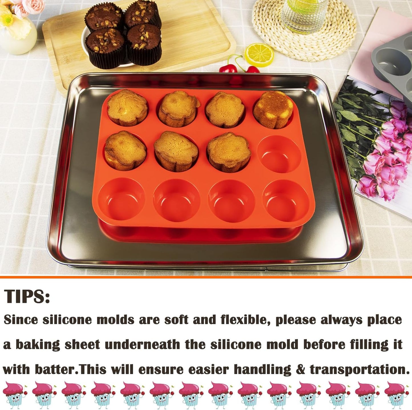 24 Cups Silicone Mini Muffin Pan Set, Nonstick Mini Cupcake Pans, BPA Free Small Muffin Tin for Baking, Set of 2 (Green+Purple)