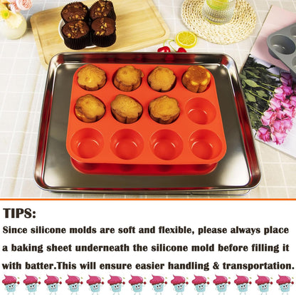 24 Cups Silicone Mini Muffin Pan Set, Nonstick Mini Cupcake Pans, BPA Free Small Muffin Tin for Baking, Set of 2 (Green+Purple)