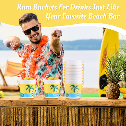 20 Pcs 32 oz Plastic Cocktail Rum Buckets with Handles for Drinks with 100 Colorful Straws Reusable Portable Drink Buckets for Beach Summer Bar Parties