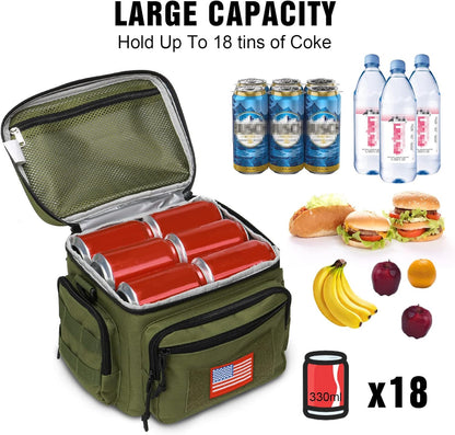 Lunch Box for Men, Tactical Lunch Bag MOLLE Webbing Leakproof Insulated Lunch Cooler Women Adult Meal with Adjustable Shoulder Strap Lunch Pail (Blue)