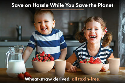 FOODLE Wheat Straw Dinnerware Set - BPA Free & Safety Tested - Microwave & Dishwasher Safe Dishes - Perfect for Camping, Picnic, RV, Dorm - Plates, Cups and Bowls - Great for Kids & Adults - For 4
