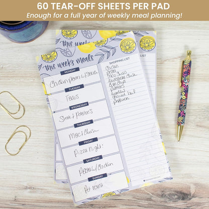 bloom daily planners Weekly Meal Planning Pad - Magnetic Hanging Refrigerator Menu Planner with Tear-Off Sheets & Perforated Grocery Shopping Lists - 6” x 9” (Grey & Pink)