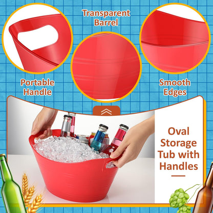 Norme 24 Pcs Oval Storage Tub with Handles, 4.5l Plastic Ice Buckets Bulk for Wine Beer Champagne Drink Cooler Beverage Storage Tub for Parties BBQ Weddings Party Outdoor Celebration(Blue & Red)