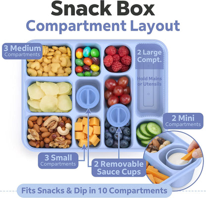 Snackle Box Container for Adults with 10 Compartment, Divided Serving Tray with Lid and Handle and 2 Sauce Containers, Portable Snack Box Container for Charcuterie Party Travel, Purple