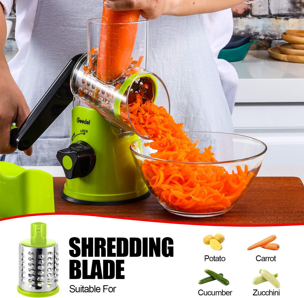 Geedel Rotary Cheese Grater Hand Crank, Cheese Shredder Vegetable Slicer