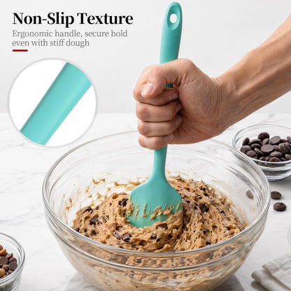 600ºF Heat Resistant Spatula, 11.34 inch High Heat Food Safe Semless Kitchen Silicone Scraper for Cooking Baking Mixing Scraping Stirring Nonstick Cookware Pan Bowl (Aqua Sky)