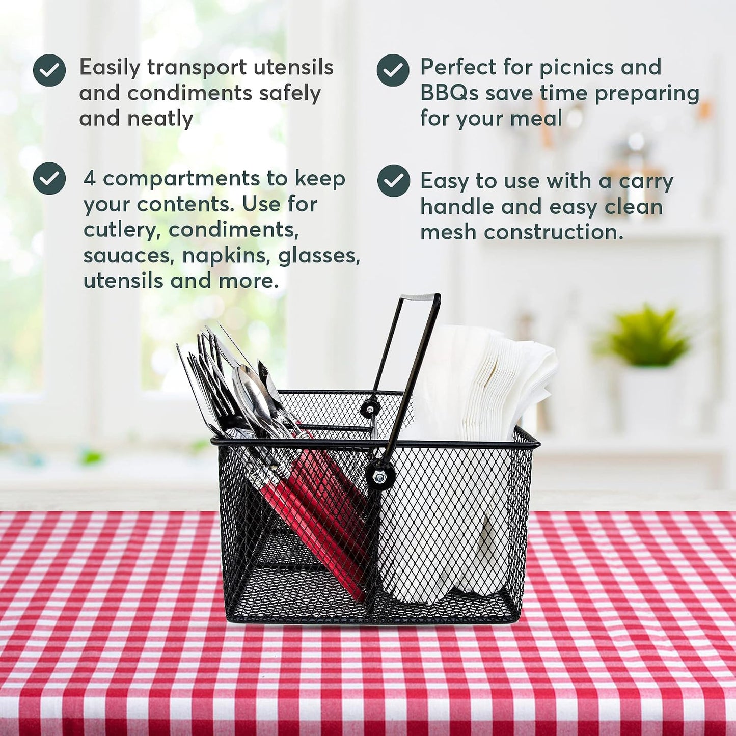 Utensil Caddy - Silverware Caddy for Parties, Spoon Holder, Buffet Organizer for Condiments, Napkin, Forks, Knives - Stainless Steel Flatware Caddy for Home, (Silver)
