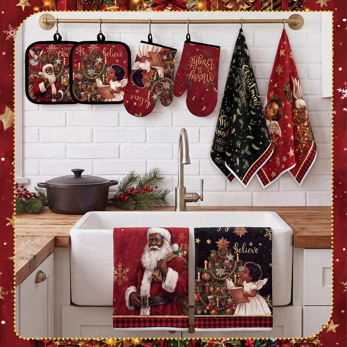SiliFine 12 Pcs Fall Pumpkin Kitchen Towels Oven Mitts Pot Holders Set
