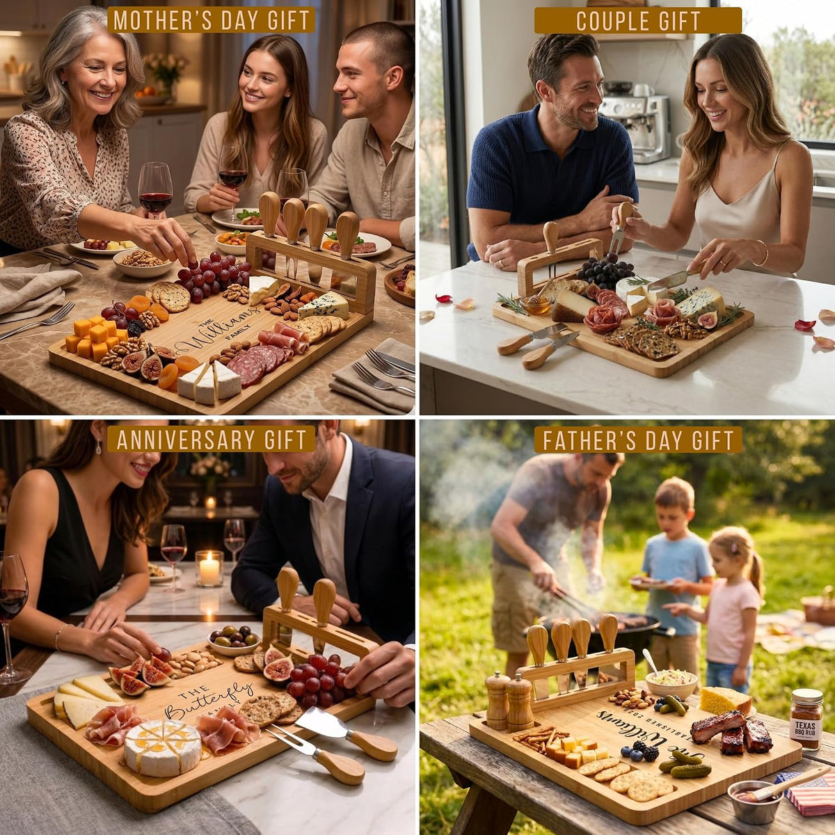Personalized Bamboo Charcuterie Board Set with Accessories – Custom Large Serving Tray with Knives for Wedding, Anniversary, Bridal Shower, Women, Housewarming, Engagement, Couples, Mother’s Day Gifts