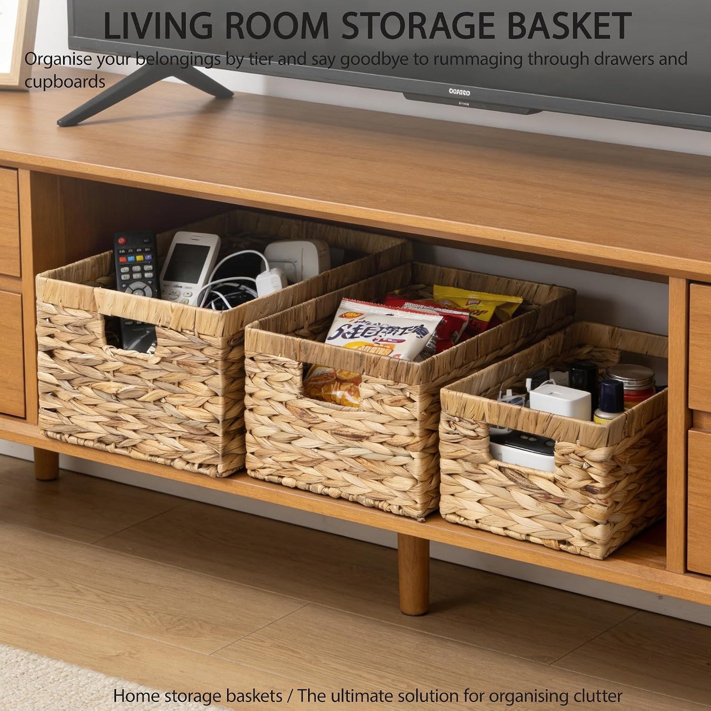Storage Container, Natural Water Hyacinth Storage Bins Rectangular Basket,Arts and Crafts.