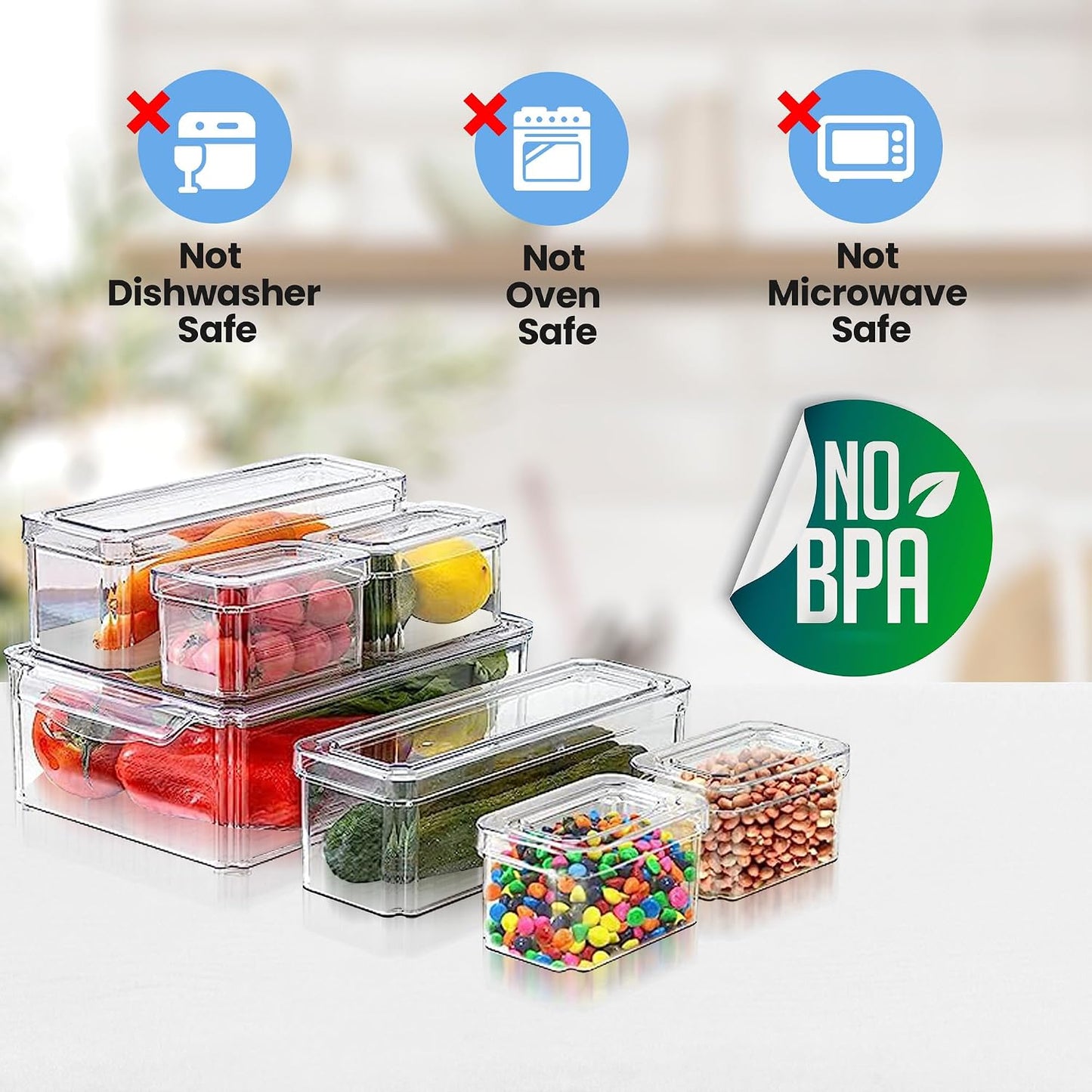 Clear Fridge Organizer Bins - 10 pcs Refrigerator Organizers and Storage Set for Fridge, Freezer, Kitchen, Stackable Pantry Organizer Bins - Includes Pack of 20 Food Bags - Ideal for Food & Drinks