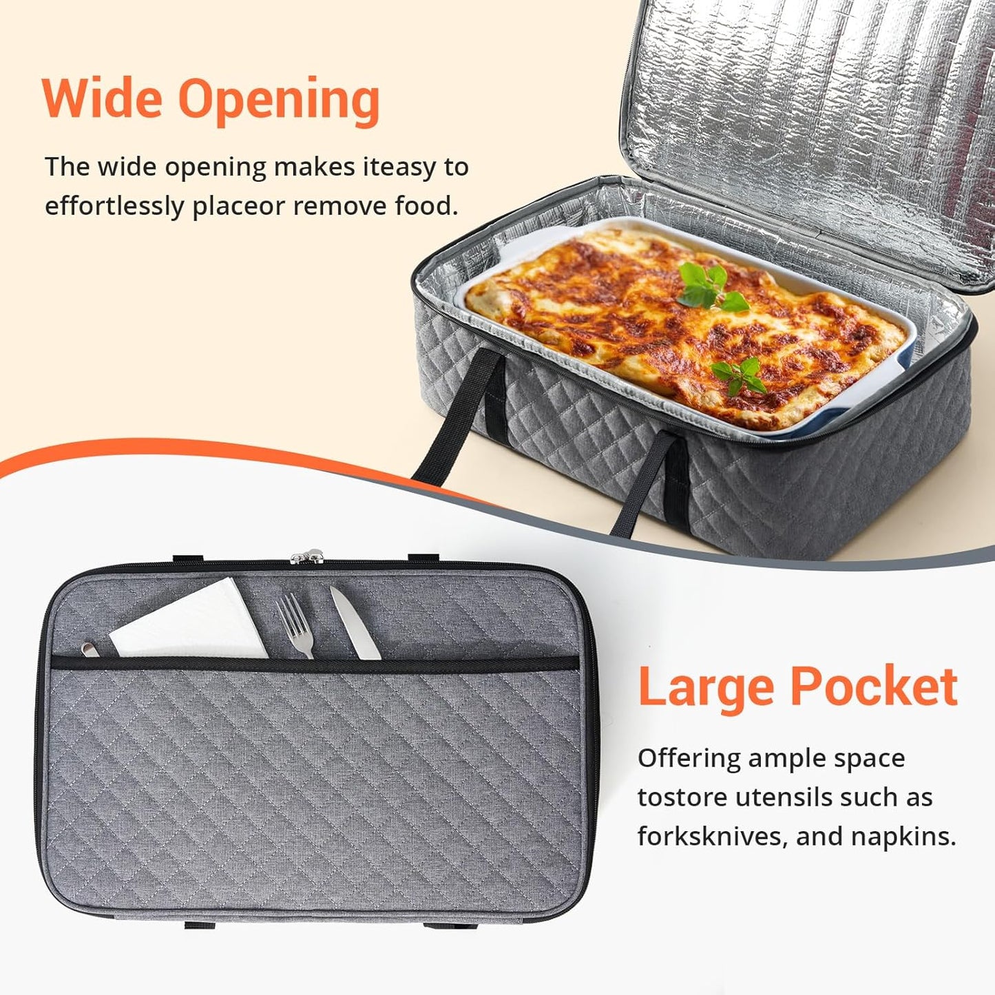 Insulated Casserole Carrier Portable Food Tote for Hot or Cold – Fits 9"x13" Baking Dish, Lasagna Holder for Parties, Picnic, Travel, Beach - Black