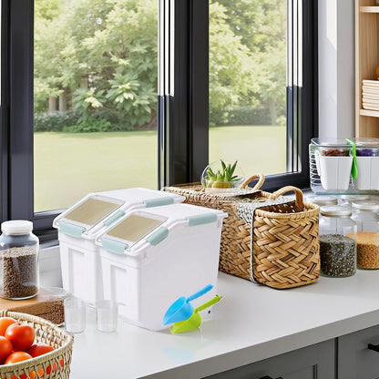 Saim Rice Container 25 lbs, Large Airtight Flour Storage Container with Wheels Measuring Cup, 2 Pack a Set BPA free Food Bin Grain Organizer Box for Dry Baking Supplies Kitchen Pantry Cereal (Gray)