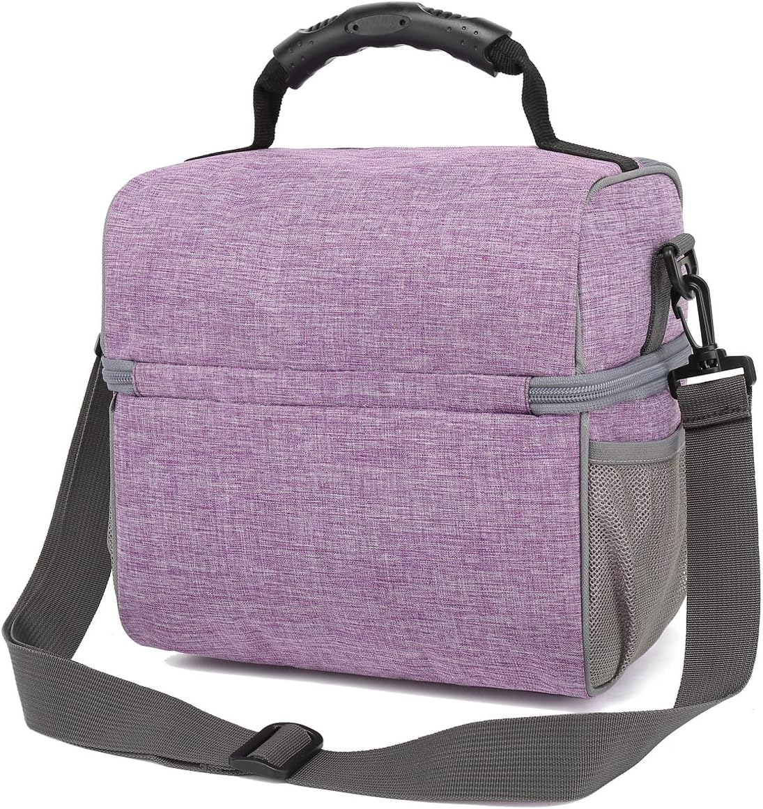 FlowFly Double Layer Cooler Insulated Lunch Bag Adult Lunch Box Large Tote Bag for Men, Women, With Adjustable Strap,Front Pocket and Dual Large Mesh Side Pockets