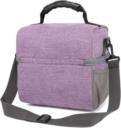 FlowFly Double Layer Cooler Insulated Lunch Bag Adult Lunch Box Large Tote Bag for Men, Women, With Adjustable Strap,Front Pocket and Dual Large Mesh Side Pockets