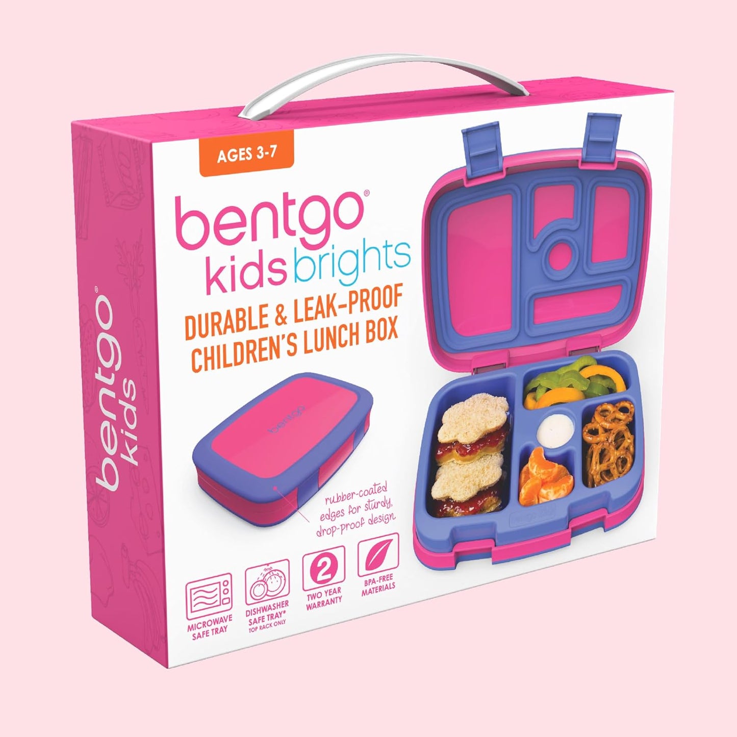 Bentgo Kids Bento-Style 5-Compartment Leak-Proof Lunch Box - Ideal Portion Sizes for Ages 3 to 7 - Durable, Drop-Proof, Dishwasher Safe, PFAS & BPA-Free & Made with Food-Safe Materials (Purple)