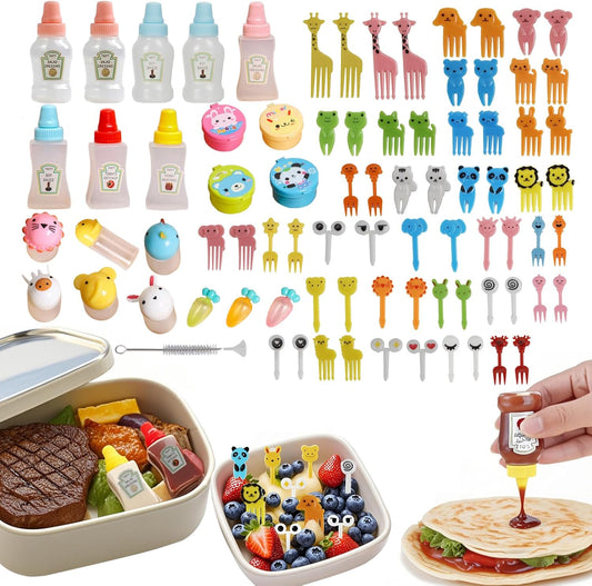 81 Pcs Bento Box Accessories, Including Mini Ketchup Bottles Squeeze, Condiment Squeeze Bottles, Sauce Container, Cute Food Picks for Office, Picnic, Salad Dressing, Honey,Travel, Lunch box