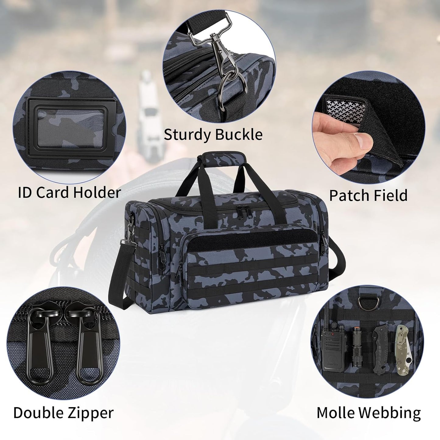 Tactical Pistol Range Bag, Gun Range Bag for Handguns, Shooting Duffle Range Pistol Bag with 6X Magazine Slots, Extra Pockets for Ammo and Essentials