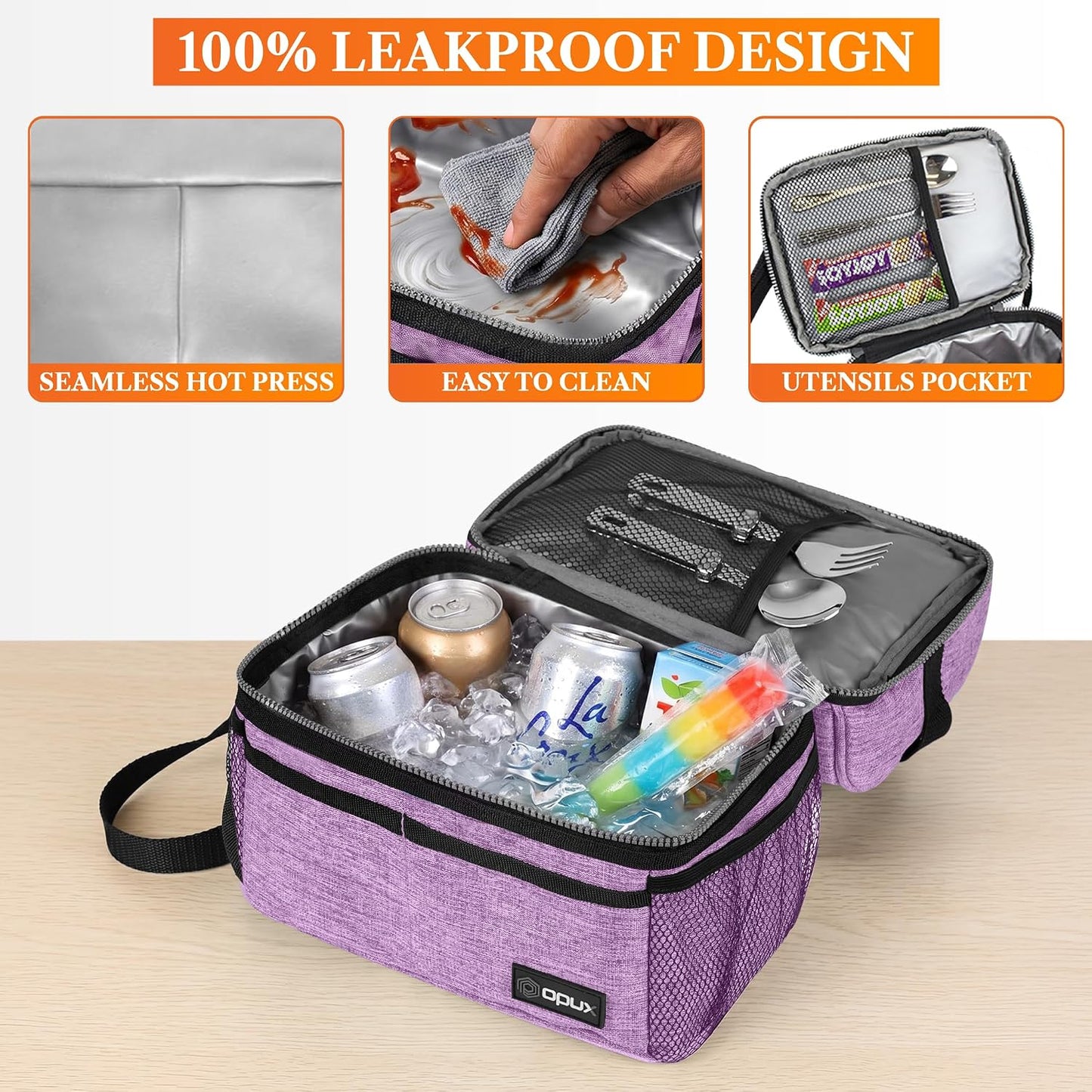 opux Insulated Lunch Bag for Men Women, Double Decker Leakproof Lunch Box Cooler Tote with Shoulder Strap, Large Lunchbox for Work School Travel Meal Prep, Adults Kids Boys Girls, Green, 16 Cans