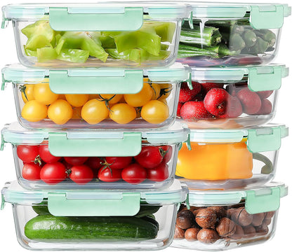 8 Pack 36oz Large Glass Meal Prep Containers with lids, Glass Food Storage Containers with Leak Proof Snap Lock Lids , Airtight Bento lunch Boxes, Kitchen Storage, Oven, Freezer and Dishwasher Safe