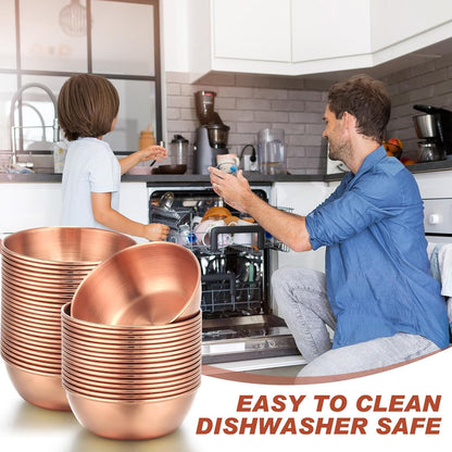 Tanlade 50 Pcs Metal Sauce Bowls 3.2 Inch Round Stainless Steel Seasoning Dishes Cups Mini Saucers Plates Small Sushi Dipping Bowls for Prep Ramekins Kitchen Party Supplies(Silver)