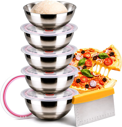 Pizza Dough Proofing Container, 29oz/850ml Stainless Steel Proofing Box with Clear Airtight Lids, Stackable Fermentation Storage for Pizza, Bread, Sourdough, Includes Dough Cutter