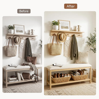 StorageWorks Hand-Woven Storage Baskets with Wooden Handles, Water Hyacinth Wicker Baskets for Organizing, 2 Pack