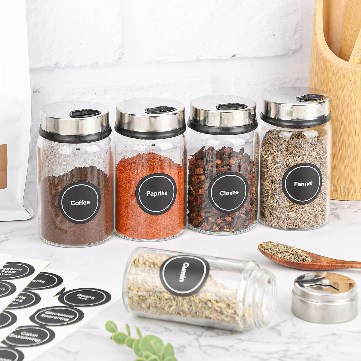 Segarty Food Label Stickers, 300 Pcs Blank Expiration Date Stickers to Write On, with 1 Black Pen, Waterproof Removable Freezer Labels for Glass Spice Jars, Canister, Food Container