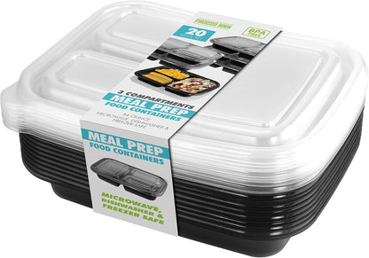 Nameless 20 Piece Meal Prep Container Kit - 3 Section Black