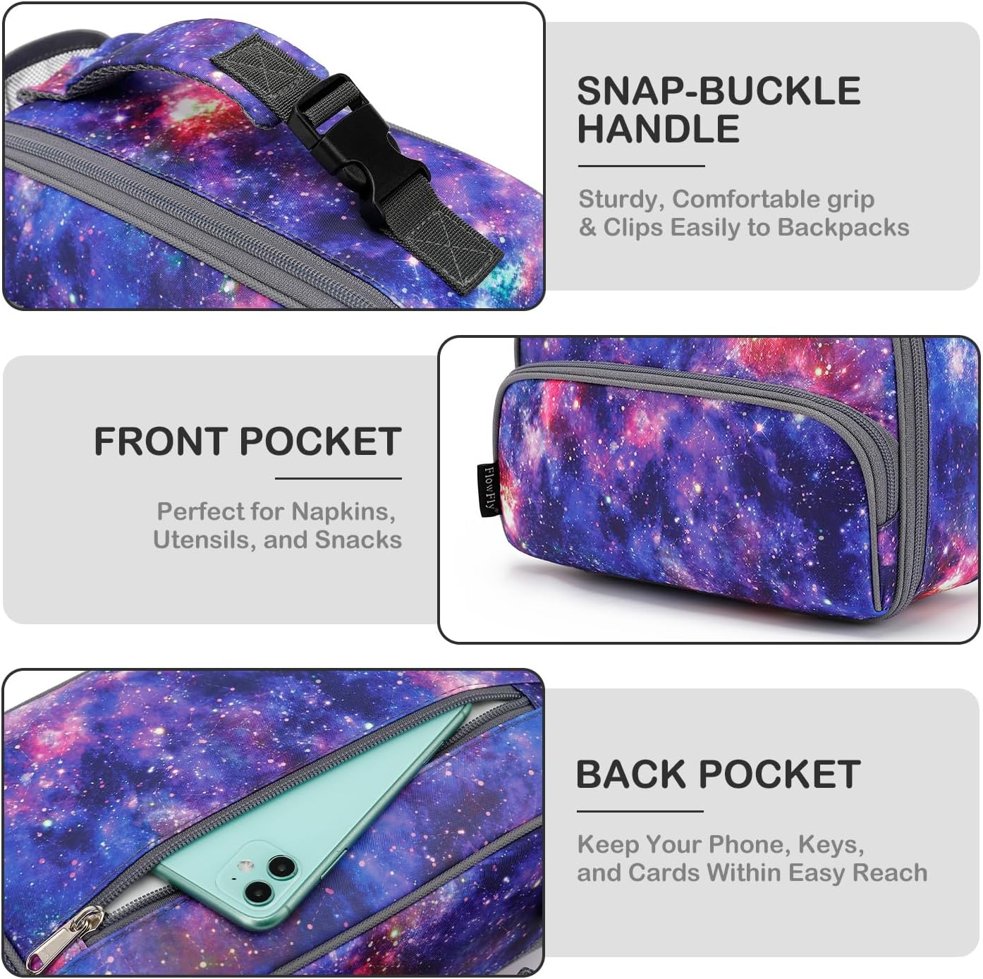 FlowFly Kids Lunch box Insulated Soft Bag Mini Cooler Back to School Thermal Meal Tote Kit for Girls, Boys, Astronaut - Colors B