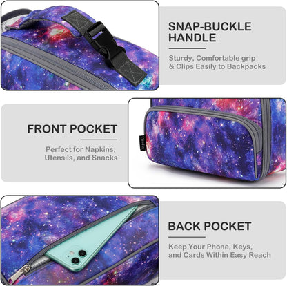 FlowFly Kids Lunch box Insulated Soft Bag Mini Cooler Back to School Thermal Meal Tote Kit for Girls, Boys, Astronaut - Colors B