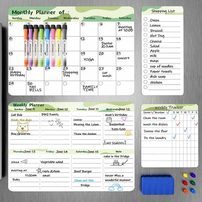 MARSROCK Refrigerator Calendar Magnetic, 16.3x11.7” (4-Pack) – Weekly & Monthly Planner, Chore Chart, Grocery/to-Do List for Fridge, Includes 8 Markers, 6 Magnets & 1 Eraser for Kitchen, Yellow