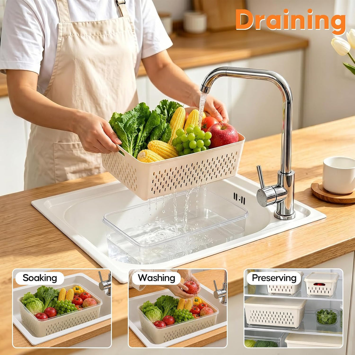 4 Pack Fruit Storage Containers for Fridge, Plastic Food Storage Container