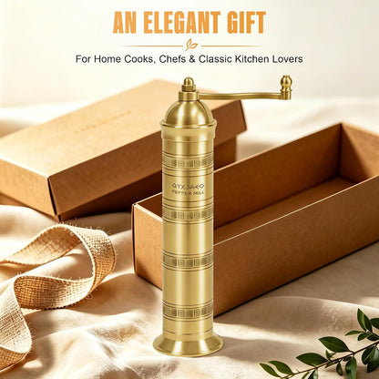 Brass Pepper Mill, 8 Inch Gold Manual Grinder with Crank Handle