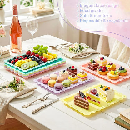 Yaomiao 12 Pcs Plastic Serving Trays for Party Pastel Food Tray Bulk 14x9 Rectangle Serving Food Tray Platter for Graduation Tea Party Cafeteria Kitchen Restaurant Dessert Coffee Fruit Cookie Snack