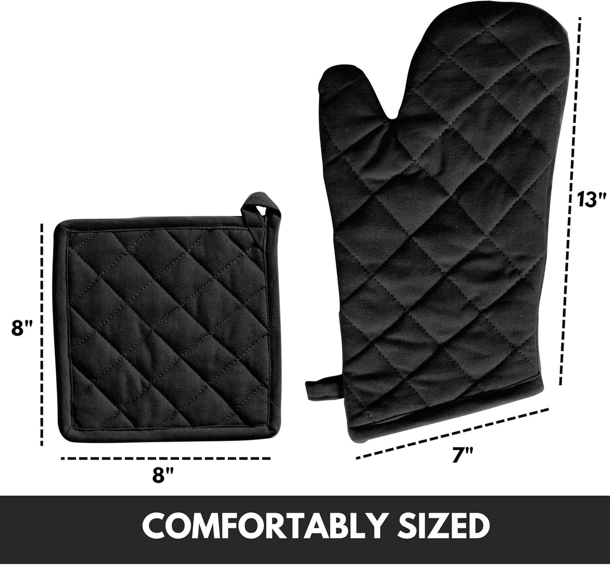 Oven Mitt (7"x13") & Pot Holder (8"x8") 100% Cotton Set of Heat Resistant Oven Gloves & Hot Pads for Gifts, BBQ, Cooking, Baking, Thanksgiving - Mustard Yellow