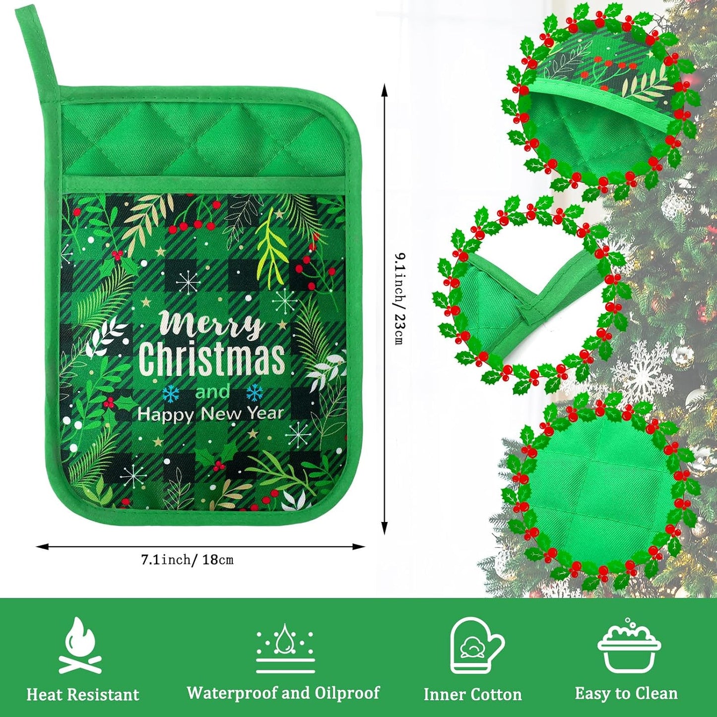 Zhehao 12 Pcs Christmas Silicone Spatulas Pot Holders Set Heat Resistant Pot Holders with Pocket Baking Gifts for Christmas Gift Party Supplies (Vibrant Christmas Style)