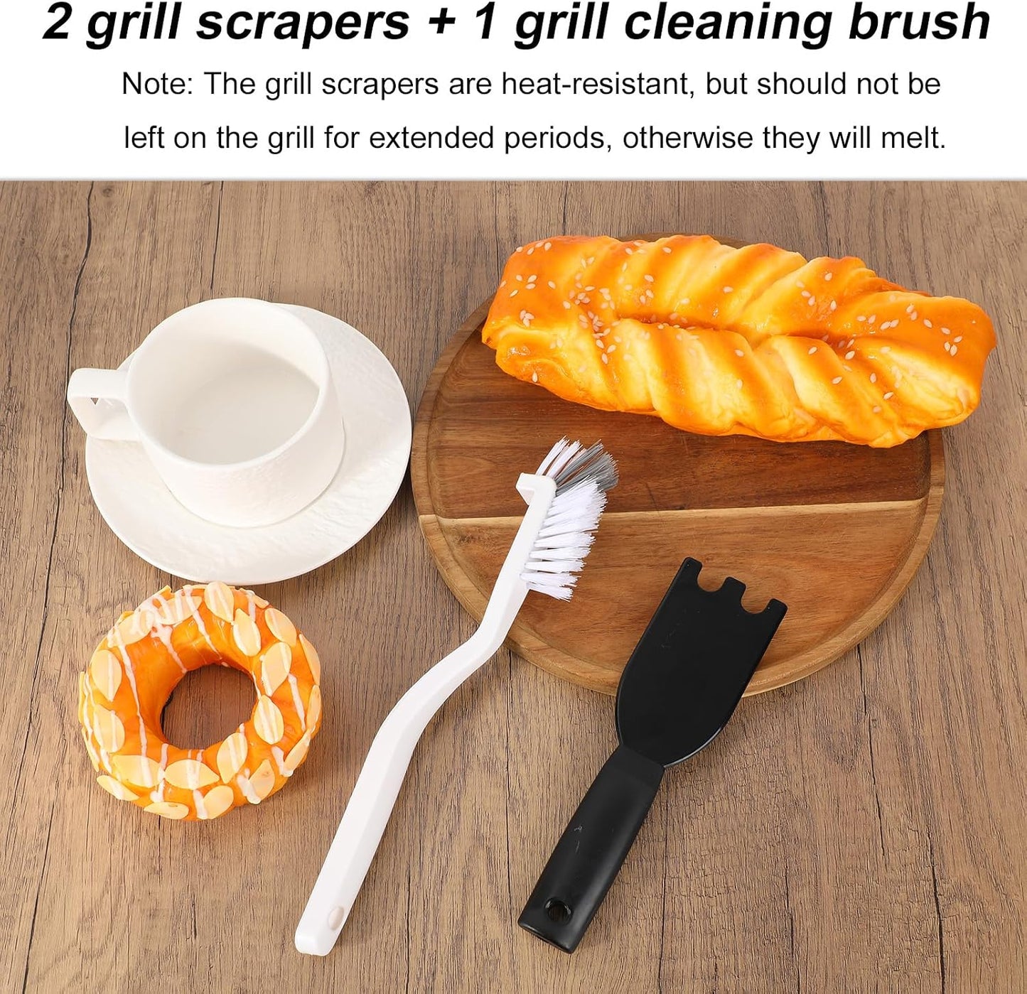 2pcs Universal Grill Scraper & Brush for George Foreman Indoor Grills and Other with Grooves, Heat-Resistant Spatula Cleaner Tool with Comfortable Grip (Black)