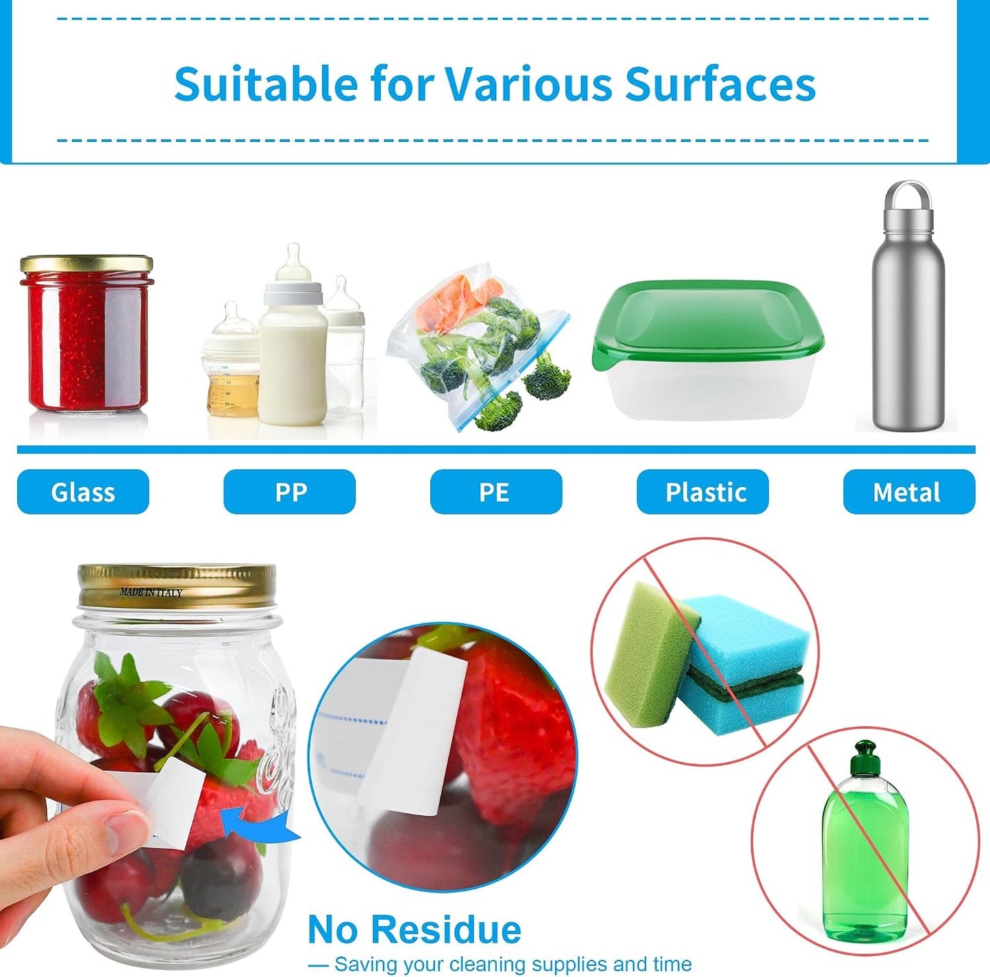 NATURALABEL 300 PCS Removable Freezer Labels with Dispenser - 1" x 3" Food Labels for Meal Prep Containers, Easy Peel-Off Design, No Residue (Green)