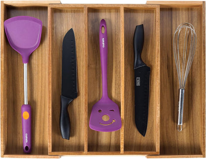 Utoplike Bamboo Expandable Kitchen Drawer Organizer, Adjustable Utensil Holder and Cutlery Tray Organiser, Drawer Divider for Silverware, Flatware, Knives in Kitchen, Bedroom, Living Room, 5 Slot