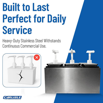 Carlisle FoodService Products Condiment Rail Condiment Center with 3 Standard Pumps for Gas Stations, Restaurants, and Fast Food Stainless Steel, 14.44 X 7.75 X 12.5 Inches, Silver