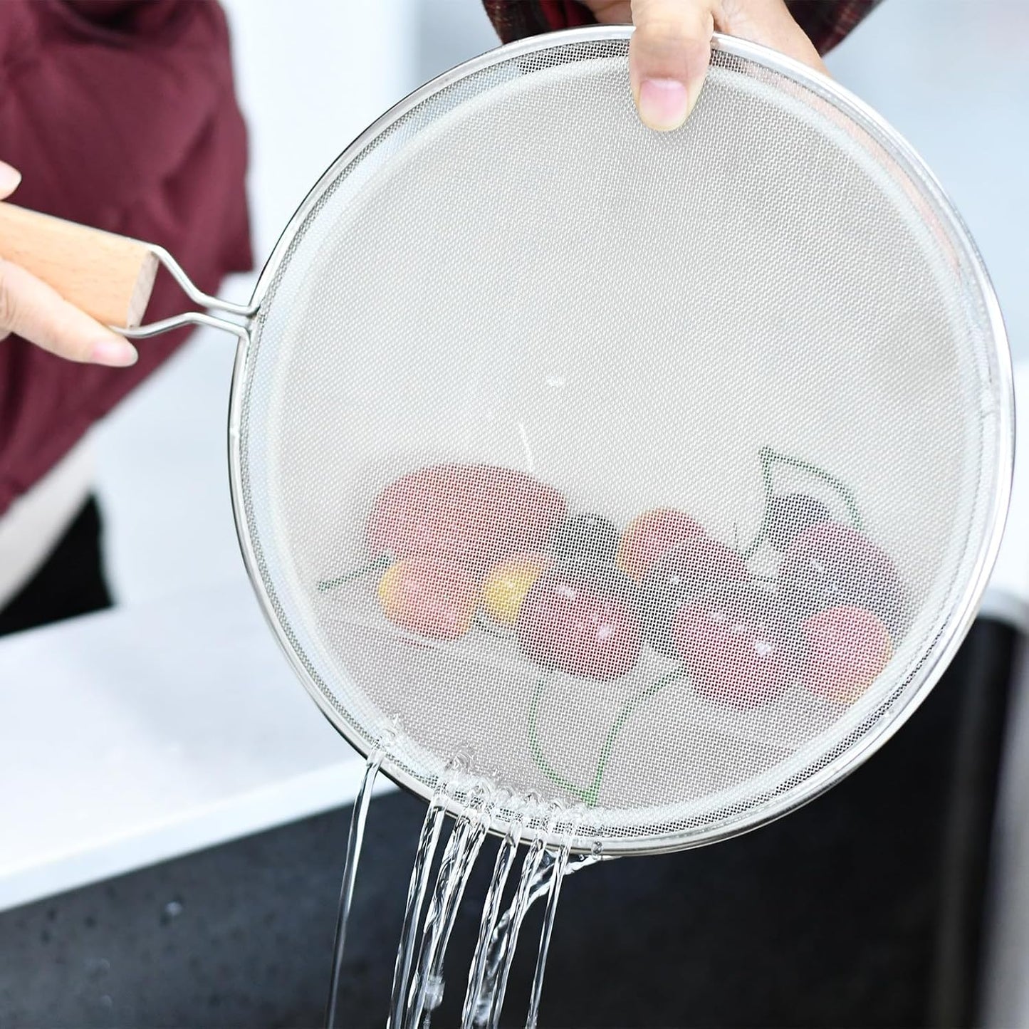 3 Pieces Grease Splatter Screen for Frying Pan, 21/25.5/29cm, with Wooden Handle