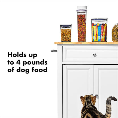 OXO Good Grips Pet POP Container – 6.0 Qt/5.7 L with Half Scoop, Ideal for up to 6.5lbs of Dog Food or 4.5lbs of Cat Food, Airtight Dog and Cat Food Storage Container, BPA Free, Clear
