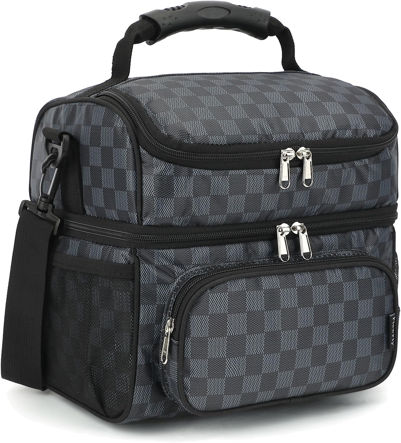 FlowFly Double Layer Cooler Insulated Lunch Bag Adult Lunch Box Large Tote Bag for Men, Women, With Adjustable Strap,Front Pocket and Dual Large Mesh Side Pockets