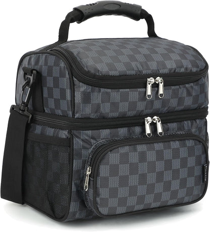 FlowFly Double Layer Cooler Insulated Lunch Bag Adult Lunch Box Large Tote Bag for Men, Women, With Adjustable Strap,Front Pocket and Dual Large Mesh Side Pockets