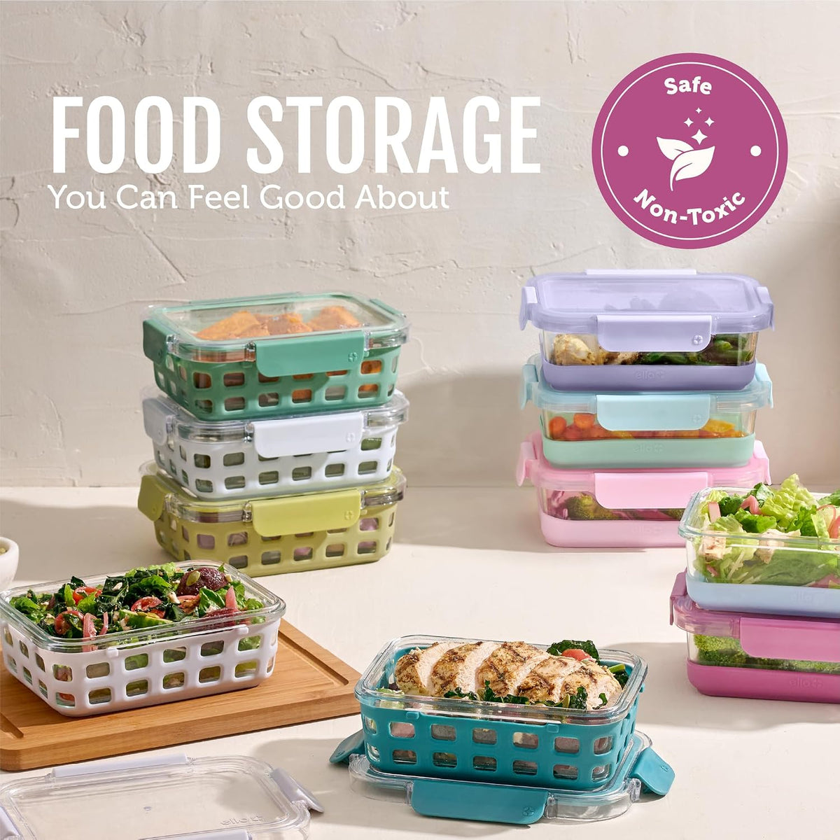 Ello Duraglass 3.4 Cup Meal Prep 10Pc,Set,Glass Food Storage Container with Silicone Sleeve and Airtight BPA-Free Plastic Lids,Dishwasher,Microwave & Freezer Safe,Evening Orchard,5 Count (Pack of 2)