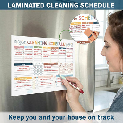 Magnetic Cleaning Schedule and Checklist Dry Erase Board - Reusable Cleaning Schedule for Home, Kitchen & Bathroom | Weekly & Monthly Chore Chart for Adults, Strong Magnet, Easy Erase