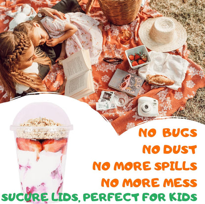 Aatriet 12 oz Clear Plastic Parfait Cups with Insert 3.25oz & Dome Lids No Hole - (20 Sets) Yogurt Fruit Parfait Cups, for Dips and Veggies, Take Away Breakfast and Snacks. No Leaking